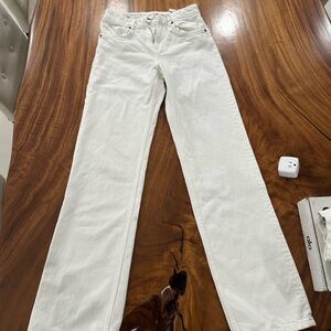 Zara straight leg mid rise full length white jeans